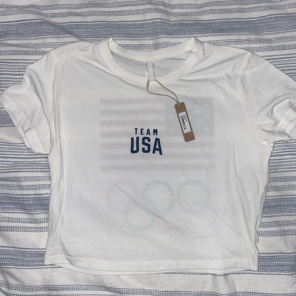 NWT Skims Olympic Capsule Ribbed Cropped Sleep T-Shirt size large